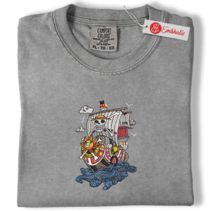 Straw Hat Pirate Ship Embroidered Shirt, One Piece Shirt, Anime Embroidered Tee, Comfort Colors Shirt