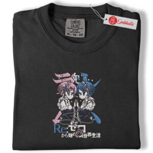 Alternative view of Rem Ram Embroidered Shirt, Re Zero Shirt, Anime Twins Embroidered Tee, Comfort Colors Shirt