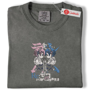 Rem Ram Embroidered Shirt, Re Zero Shirt, Anime Twins Embroidered Tee, Comfort Colors Shirt