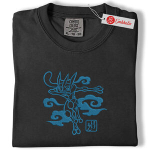 Alternative view of Greninja Pokemon Embroidered Shirt, PKM Shirt, Anime Embroidered Tee, Comfort Colors Shirt