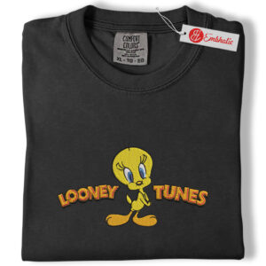 Alternative view of Tweety Bird Embroidered Shirt, Looney Tunes Shirt, Cartoon Bird Embroidered Tee, Comfort Colors Shirt