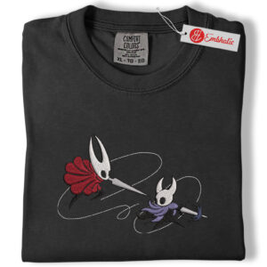 Alternative view of Hornet Knight Embroidered Shirt, Hollow Knight Shirt, Gamer Embroidered Tee, Comfort Colors Shirt
