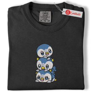 Alternative view of Piplup Pokemon Embroidered Shirt, PKM Shirt, Anime Embroidered Tee, Comfort Colors Shirt