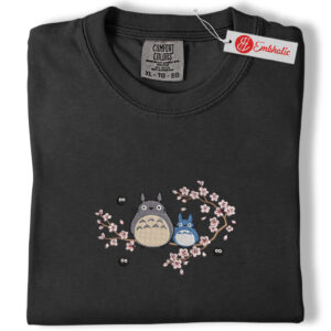 Alternative view of Totoro Embroidered Shirt, Studio Ghibli Shirt, Kawaii Anime Embroidered Tee, Comfort Colors Shirt