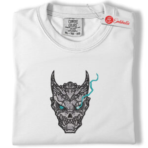 Oni Mask Embroidered Shirt, Demon Anime Shirt, Dark Fantasy Embroidered Tee, Comfort Colors Shirt