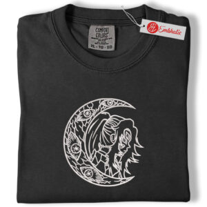 Anime Moon Embroidered Shirt, Dark Anime Shirt, Gothic Embroidered Tee, Comfort Colors Shirt